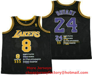 Men's Los Angeles Lakers #8 #24 Kobe Bryant Black Glory Edition Swingman Throwback Jersey