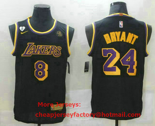 Men's Los Angeles Lakers #8 #24 Kobe Bryant Black Heart With KB Nike Swingman 2021 Earned Edition Stitched Jersey With Sponsor Logo