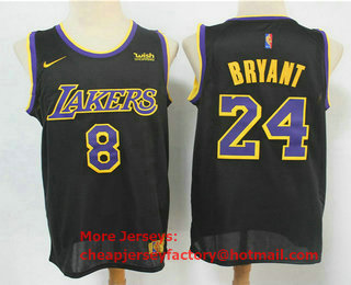 Men's Los Angeles Lakers #8 #24 Kobe Bryant Black Nike Swingman 2021 Earned Edition Stitched Jersey With NEW Sponsor Logo