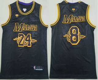 Men's Los Angeles Lakers #8 #24 Kobe Bryant Mamba Black 2021 Nike Swingman Stitched NBA Jersey
