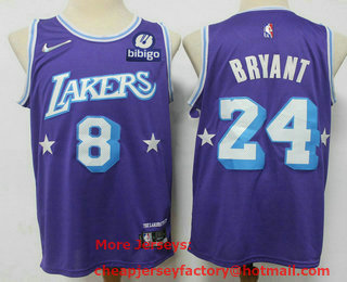 Men's Los Angeles Lakers #8 #24 Kobe Bryant Purple Nike Diamond 2022 City Edition Swingman Stitched Jersey With Sponsor