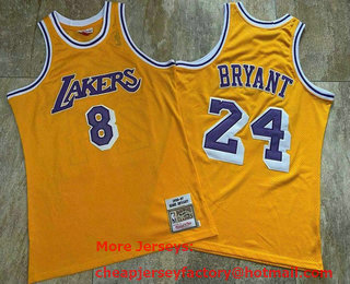 Men's Los Angeles Lakers #8 #24 Kobe Bryant Yellow 1996-97 Hardwood Classics Soul AU Throwback Jersey