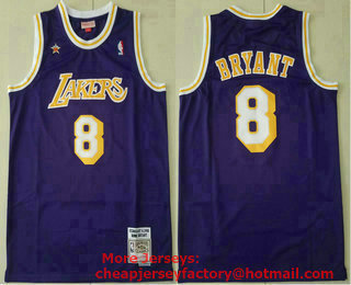 Men's Los Angeles Lakers #8 Kobe Bryant Purple 1998 All Star Hardwood Classics Soul Swingman Throwback Jersey