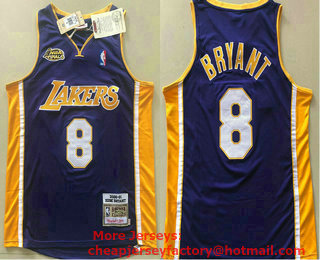 Men's Los Angeles Lakers #8 Kobe Bryant Purple Champion Patch 2000-01 Hardwood Classics Soul AU Throwback Jersey