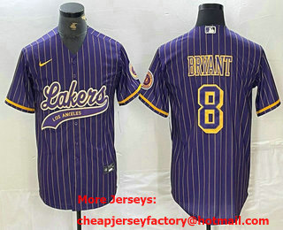 Men's Los Angeles Lakers #8 Kobe Bryant Purple Pinstripe Cool Base Stitched Baseball Jersey