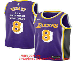 Men's Los Angeles Lakers #8 Kobe Bryant Purple R.I.P Signature Swingman Jersey