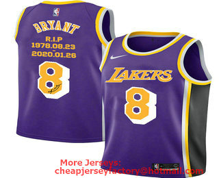 Men's Los Angeles Lakers #8 Kobe Bryant Purple R.I.P Signed Swingman Jersey