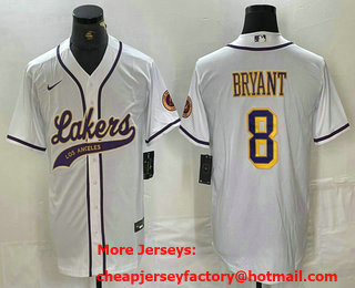 Men's Los Angeles Lakers #8 Kobe Bryant White Cool Base Stitched Baseball Jersey