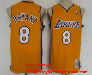 Men's Los Angeles Lakers #8 Kobe Bryant Yellow 2003 Throwback Swingman Jersey