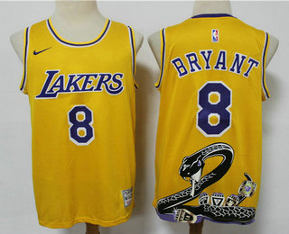Men's Los Angeles Lakers #8 Kobe Bryant Yellow Nike Swingman Black Mamba Limited NBA Jersey