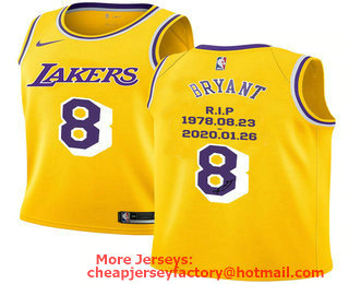 Men's Los Angeles Lakers #8 Kobe Bryant Yellow R.I.P Signature Swingman Jersey