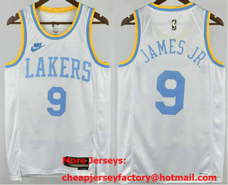Men's Los Angeles Lakers #9 Bronny James Jr White Classic Icon Swingman Hot Press Jersey