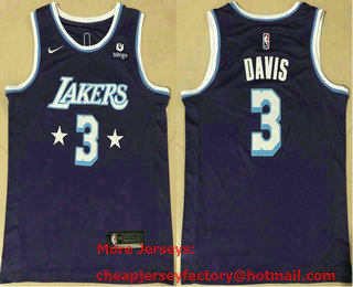 Men's Los Angeles Lakers 2022 City Edition #3 Anthony Davis Purple Stitched Basketball Jersey
