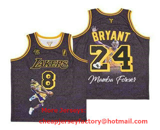 Men's Los Angeles Lakers Front #8 Back #24 Kobe Bryant Black With KB Patch Fashion Jersey