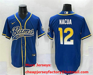 Men's Los Angeles Rams #12 Puka Nacua Royal Cool Base Stitched Baseball Jersey