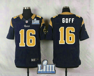 Men's Los Angeles Rams #16 Jared Goff Navy Blue 2019 Super Bowl LIII Patch Team Color NFL Nike Elite Jersey