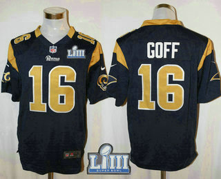 Men's Los Angeles Rams #16 Jared Goff Navy Blue 2019 Super Bowl LIII Patch Team Color NFL Nike Game Jersey