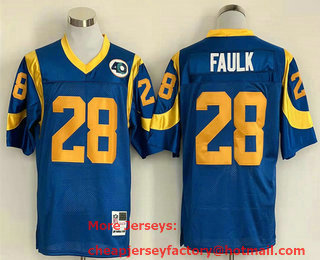 Men's Los Angeles Rams #28 Marshall Faulk Light Blue Throwback Stitched NFL Jersey