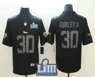 Men's Los Angeles Rams #30 Todd Gurley II Black 2019 Super Bowl LIII Patch Fashion Impact Black Color Rush Stitched NFL Nike Limited Jersey