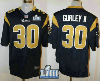 Men's Los Angeles Rams #30 Todd Gurley II Navy Blue 2019 Super Bowl LIII Patch Team Color NFL Nike Game Jersey