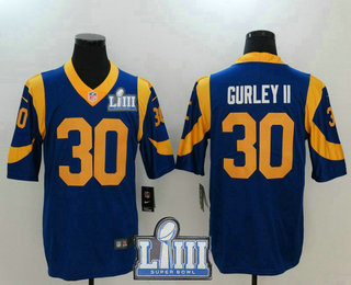 Men's Los Angeles Rams #30 Todd Gurley II Royal Blue 2019 Super Bowl LIII Patch Vapor Untouchable Stitched NFL Nike Limited Jersey