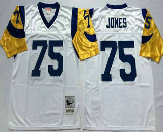Men's Los Angeles Rams #75 Deacon Jones White Throwback Jersey by Mitchell & Ness