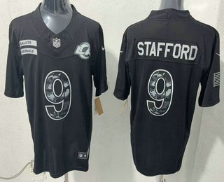 Men's Los Angeles Rams #9 Matthew Stafford Limited Black FUSE 2026 Salute To Service Jersey
