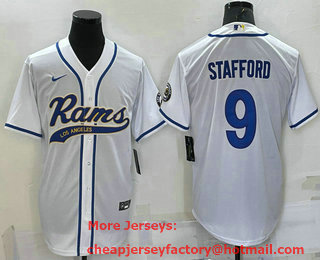 Men's Los Angeles Rams #9 Matthew Stafford White Stitched Cool Base Nike Baseball Jersey