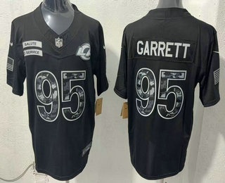 Men's Los Angeles Rams #95 Myles Garrett Limited Black FUSE 2026 Salute To Service Jersey