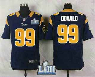 Men's Los Angeles Rams #99 Aaron Donald Navy Blue 2019 Super Bowl LIII Patch Team Color NFL Nike Elite Jersey