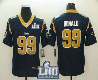 Men's Los Angeles Rams #99 Aaron Donald Navy Blue 2019 Super Bowl LIII Patch Vapor Untouchable Stitched NFL Nike Limited Jersey