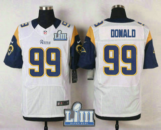 Men's Los Angeles Rams #99 Aaron Donald White 2019 Super Bowl LIII Patch Elite Jersey