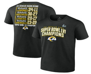 Men's Los Angeles Rams 2022 Black Super Bowl LVI Champions Schedule T-Shirt