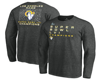 Men's Los Angeles Rams 2022 Heathered Charcoal Super Bowl LVI Champions Roster Signature Long Sleeve T-Shirt