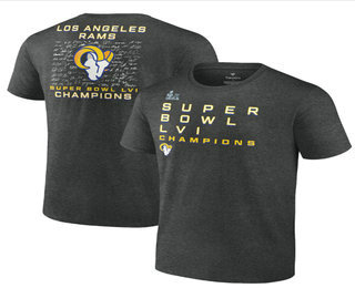 Men's Los Angeles Rams 2022 Heathered Charcoal Super Bowl LVI Champions Roster Signature T-Shirt