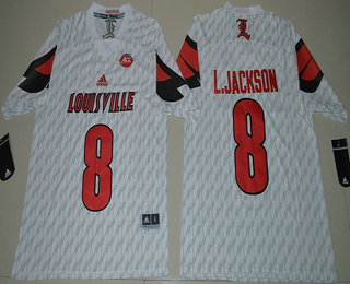 Men's Louisville Cardinals #8 Lamar Jackson White Stitched College Football 2016 NCAA Jersey