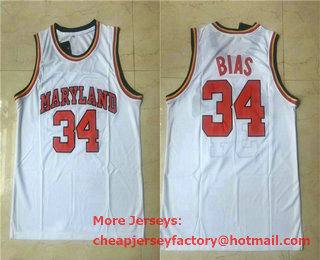 Men's Maryland Terps University #34 Len Bias White College Basketball Jersey