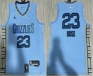 Men's Memphis Grizzlies #23 Derrick Rose Light Blue Statement Icon Swingman Jersey