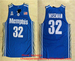 Men's Memphis Tigers #32 James Wiseman Blue College Basketball Swingman Stitched Jersey