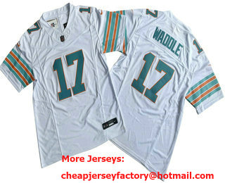 Men's Miami Dolphins #17 Jaylen Waddle White 2023 FUSE Vapor Limited Throwback Stitched Jersey