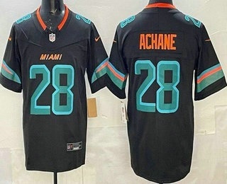 Men's Miami Dolphins #28 DeVon Achane Limited Black Rivalries FUSE Vapor Jersey
