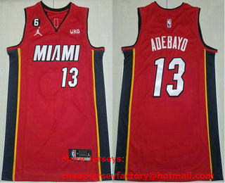 Men's Miami Heat #13 Edrice Adebayo Red Statement Edition With 6 Patch Jordan Stitched Jersey