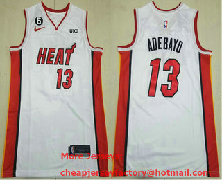 Men's Miami Heat #13 Edrice Adebayo White 6 Patch Sponsor Icon Swingman Jersey