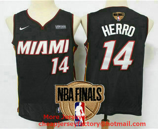 Men's Miami Heat #14 Tyler Herro Black 2020 NBA Finals Patch Nike Swingman Stitched NBA Jersey With The Sponsor Logo