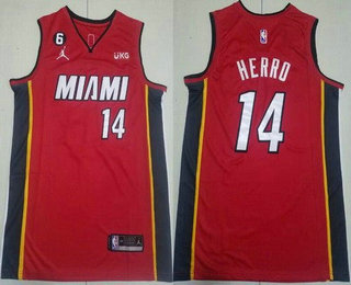 Men's Miami Heat #14 Tyler Herro Red Statement 6 Patch Icon Sponsor Swingman Jersey