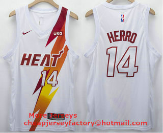 Men's Miami Heat #14 Tyler Herro White 2021 Nike Swingman Stitched NBA Fashion Jersey With NEW Sponsor Logo