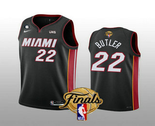 Men's Miami Heat #22 Jimmy Butler Black 2023 Finals Icon Edition With 6 Patch Stitched Jersey