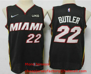 Men's Miami Heat #22 Jimmy Butler Black 75th Anniversary Diamond 2021 Stitched Jersey With Sponsor