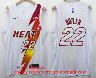 Men's Miami Heat #22 Jimmy Butler White 2021 Nike Swingman Stitched NBA Fashion Jersey With NEW Sponsor Logo