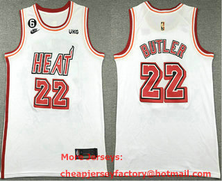 Men's Miami Heat #22 Jimmy Butler White Classic 6 Patch Icon Sponsor Swingman Jersey